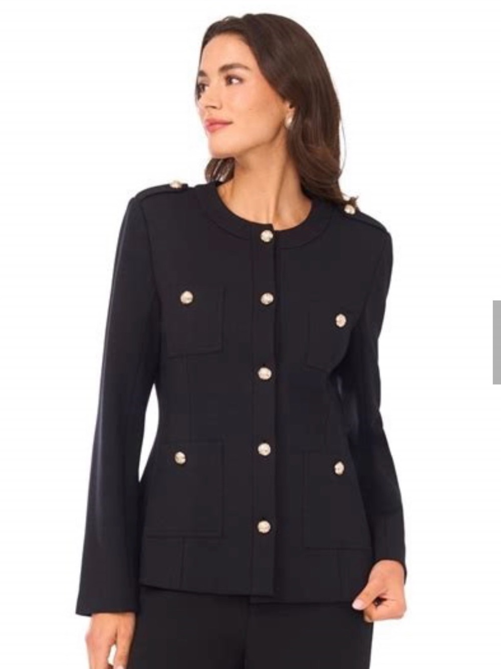 CeCe Black Military-Inspired Pearl-Button Blazer